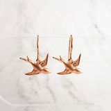 Small Bird Earrings, rose gold birds, little bird dangles, flying birdies, rose gold hooks, dainty bird earring, soaring bird earring, wings - Constant Baubling
