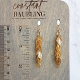 Shaggy Leaf Earrings - long thin gold cascade fringe of small little tiny staggered filigree leaves on simple dainty delicate hooks - Constant Baubling