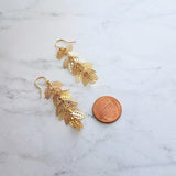 Shaggy Leaf Earrings - long thin gold cascade fringe of small little tiny staggered filigree leaves on simple dainty delicate hooks - Constant Baubling