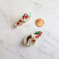 Knot Earrings, faux leather earring, floral earring, white floral print, vinyl earring, bright flower earring, twist earring sterling silver - Constant Baubling