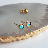 Orange Stud Earrings - tiny little round AB opalescent rhinestone gem, gold plated hypoallergenic stainless steel, girls, minimalist jewelry - Constant Baubling
