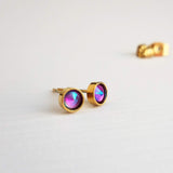 Rose Pink Stud Earrings, little gold stud, light pink stud, opalescent pink, small round rhinestone gem, tiny hypoallergenic stainless steel - Constant Baubling