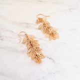 Shaggy Leaf Earrings - long thin gold cascade fringe of small little tiny staggered filigree leaves on simple dainty delicate hooks - Constant Baubling