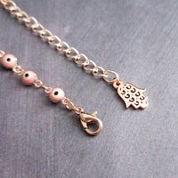 Evil Eye Bracelet, rose gold bracelet, Hamsa bracelet, hand of Fatima bracelet, spiritual bracelet, protection bracelet pink amulet talisman - Constant Baubling