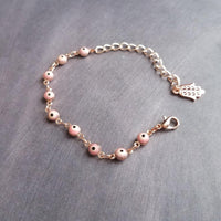 Evil Eye Bracelet, rose gold bracelet, Hamsa bracelet, hand of Fatima bracelet, spiritual bracelet, protection bracelet pink amulet talisman - Constant Baubling
