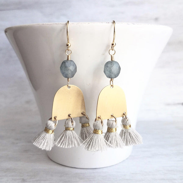 Gold Tassel Gray Tassel Earrings Gold Tassel Earrings, Boho
