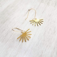 Sun Earrings, gold sunshine earrings, sun ray earrings, sunburst earrings, gold dangle earrings, cheerful earring happy earring kidney hooks - Constant Baubling