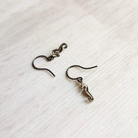 Seahorse Earrings - little tiny black gunmetal silver charms dangle on small simple shiny delicate hooks, minimalist tropical beach memento - Constant Baubling