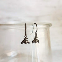 Little Bumblebee Earrings - tiny black gunmetal silver shiny bees, small simple delicate hooks, minimalist spring honeybee hive, honey gift - Constant Baubling