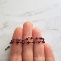 Garnet Bracelet , January birthstone bracelet, garnet jewelry, gunmetal bracelet, tiny garnet stones, delicate stone bracelet, red gemstone - Constant Baubling