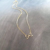 Small Gold Bow Necklace, 14K gold fill pendant, gold fill chain, gold wire bow, tiny bow, ribbon necklace, gold bow pendant, girls necklace - Constant Baubling