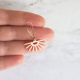 Sun Ray Earrings, rose gold sun earrings, sunray earring, sunset earring, sunrise earring, rose gold earring kidney wires, cheerful sunburst - Constant Baubling