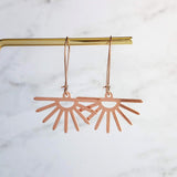 Sun Ray Earrings, rose gold sun earrings, sunray earring, sunset earring, sunrise earring, rose gold earring kidney wires, cheerful sunburst - Constant Baubling
