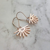 Sun Ray Earrings, rose gold sun earrings, sunray earring, sunset earring, sunrise earring, rose gold earring kidney wires, cheerful sunburst - Constant Baubling