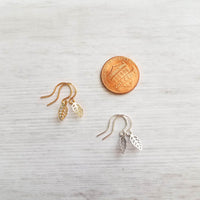 Little Silver Leaf Earrings, tiny leaves, silver filigree leaf earring, small fall earring, silver leaf dangle, cut out leaf, scalloped edge - Constant Baubling