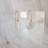 Little Silver Leaf Earrings, tiny leaves, silver filigree leaf earring, small fall earring, silver leaf dangle, cut out leaf, scalloped edge - Constant Baubling