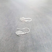 Little Silver Leaf Earrings, tiny leaves, silver filigree leaf earring, small fall earring, silver leaf dangle, cut out leaf, scalloped edge - Constant Baubling