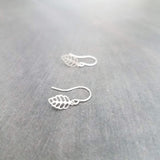 Little Silver Leaf Earrings, tiny leaves, silver filigree leaf earring, small fall earring, silver leaf dangle, cut out leaf, scalloped edge - Constant Baubling