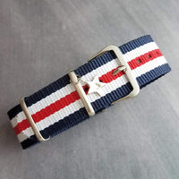Stars & Stripes Bracelet, wide bracelet, seatbelt bracelet, red white blue bracelet, 4th of July, USA independence day, buckle strap wrap - Constant Baubling