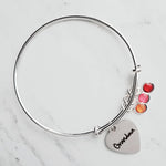 Grandma Bracelet, birthstone bracelet, silver adjustable bangle, mothers day gift, grandchildren, memento bracelet, keepsake gift, charm - Constant Baubling