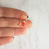 Coral Earrings - 14K gold fill curvy hooks & small boro glass lampwork drops, coral pink orange melon teardrops in clear, bubble earring - Constant Baubling