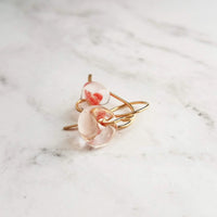 Coral Earrings - 14K gold fill curvy hooks & small boro glass lampwork drops, coral pink orange melon teardrops in clear, bubble earring - Constant Baubling