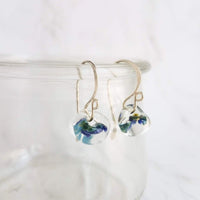 Coral Earrings - 14K gold fill curvy hooks & small boro glass lampwork drops, coral pink orange melon teardrops in clear, bubble earring - Constant Baubling