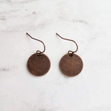 Copper Disk Earrings, aged copper earring, copper circle earring, flat circle earring, small copper disk earring antique copper disk earring - Constant Baubling