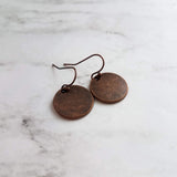 Copper Disk Earrings, aged copper earring, copper circle earring, flat circle earring, small copper disk earring antique copper disk earring - Constant Baubling