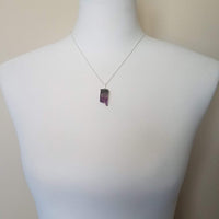 Amethyst Chunk Necklace, silver edge amethyst, gemstone slice pendant, thin silver chain, February birthstone gift, raw edge purple stone - Constant Baubling