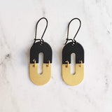 Black & Gold Earrings, double arch earring, matte black earrings, semicircle shape, u-shape earring, fun unique jewelry, mixed oval earring - Constant Baubling