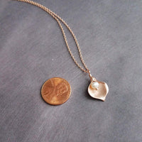 Rose Gold Lily Necklace, small lily necklace, rose gold chain, freshwater pearl necklace, rose gold flower pendant bridal jewelry calla lily - Constant Baubling