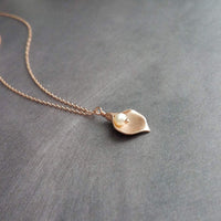 Rose Gold Lily Necklace, small lily necklace, rose gold chain, freshwater pearl necklace, rose gold flower pendant bridal jewelry calla lily - Constant Baubling