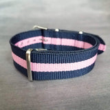 Preppy Stripe Bracelet, navy blue pink stripe bracelet, seatbelt bracelet, seat belt strap, personalized bracelet, initial star, trendy prep - Constant Baubling