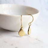 Brass Locket Earrings - vintage small raw brass teardrop lockets, simple delicate 14K gold plate ear hooks, handmade personal gift for photo - Constant Baubling