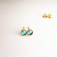 Tiny Gold Stud Earrings, round studs, aqua blue stud, pink color changing, 4mm 5mm rhinestone, hypoallergenic stainless steel, opalescent - Constant Baubling