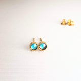 Tiny Gold Stud Earrings, round studs, aqua blue stud, pink color changing, 4mm 5mm rhinestone, hypoallergenic stainless steel, opalescent - Constant Baubling