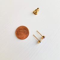 Tiny Silver Stud Earrings, cobalt blue stud, blue purple earring, stainless steel studs, hypoallergenic earring, girls 5mm, small round - Constant Baubling