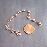 Evil Eye Bracelet, rose gold bracelet, Hamsa bracelet, hand of Fatima bracelet, spiritual bracelet, protection bracelet pink amulet talisman - Constant Baubling