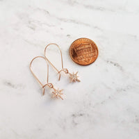 Wishing Star Earrings - rose gold tiny celestial guide Polaris charm w/ cubic zirconia, night sky astonomy gift, small shooting twinkle star - Constant Baubling