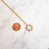 Gold Sun Necklace, cubic zirconia sun, spiky sun pendant, crystal sun pendant, open circle sunshine pendant, gold sun charm, thin chain - Constant Baubling