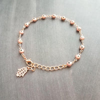 Evil Eye Bracelet, rose gold bracelet, Hamsa bracelet, hand of Fatima bracelet, spiritual bracelet, protection bracelet pink amulet talisman - Constant Baubling