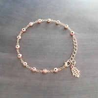 Evil Eye Bracelet, rose gold bracelet, Hamsa bracelet, hand of Fatima bracelet, spiritual bracelet, protection bracelet pink amulet talisman - Constant Baubling