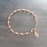 Evil Eye Bracelet, rose gold bracelet, Hamsa bracelet, hand of Fatima bracelet, spiritual bracelet, protection bracelet pink amulet talisman - Constant Baubling