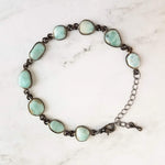 Blue Larimar Bracelet w/ shiny black gunmetal bezel frames, small organically shaped oval gemstones, aqua genuine stone adjustable chain - Constant Baubling