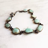 Blue Larimar Bracelet w/ shiny black gunmetal bezel frames, small organically shaped oval gemstones, aqua genuine stone adjustable chain - Constant Baubling