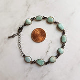 Blue Larimar Bracelet w/ shiny black gunmetal bezel frames, small organically shaped oval gemstones, aqua genuine stone adjustable chain - Constant Baubling