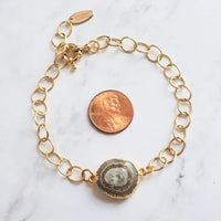 Stone Slice Bracelet - chunky gold chain, agate bracelet, banded agate jewelry, gold stone bracelet, stone bracelet, gold edge stone, large - Constant Baubling