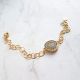 Stone Slice Bracelet - chunky gold chain, agate bracelet, banded agate jewelry, gold stone bracelet, stone bracelet, gold edge stone, large - Constant Baubling