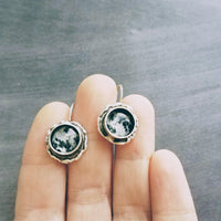 Moon Earrings, silver bezel earring, lever back earring, celestial earring, silver moon earring, moon surface, crater earring, space earring - Constant Baubling